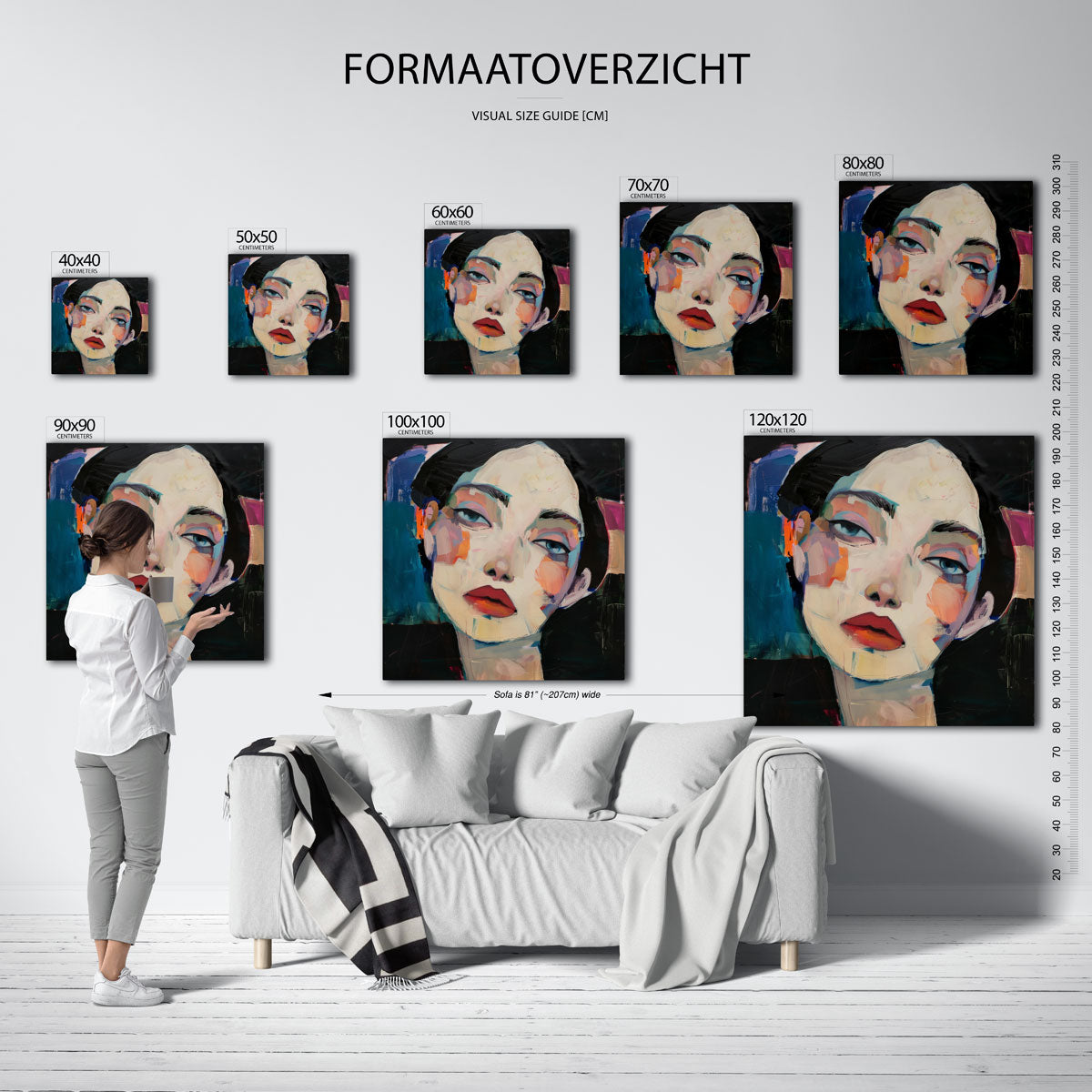 Portret met kleurrijke accenten – vierkante muurposter met kunst en design