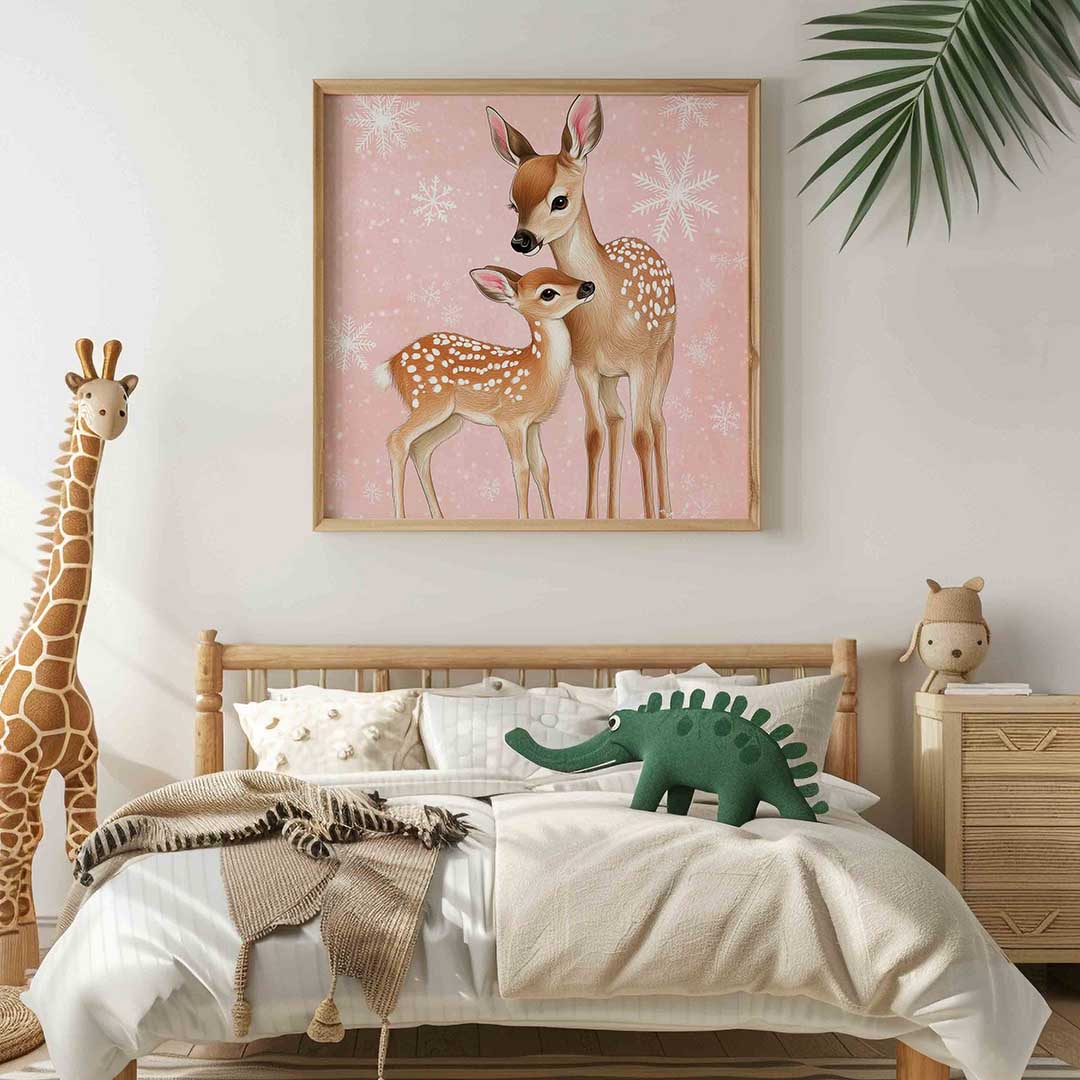 Herten op roze – vierkante kinderkamer wanddecoratie van WallArtistic