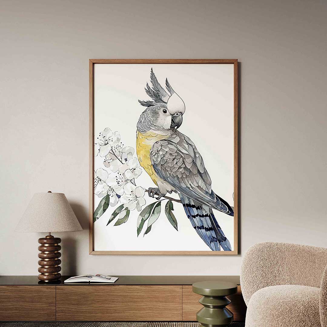 Papegaai en bloemen – dieren poster in staand formaat