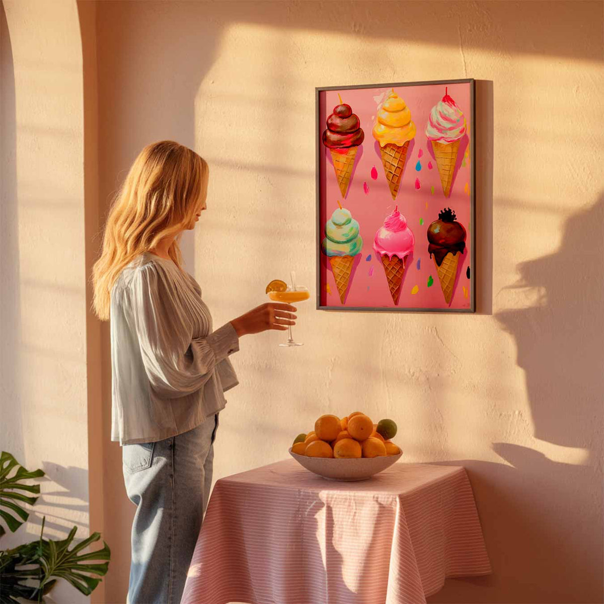 Kleurrijke IJshoorntjes – keuken poster als sfeervolle staande wanddecoratie