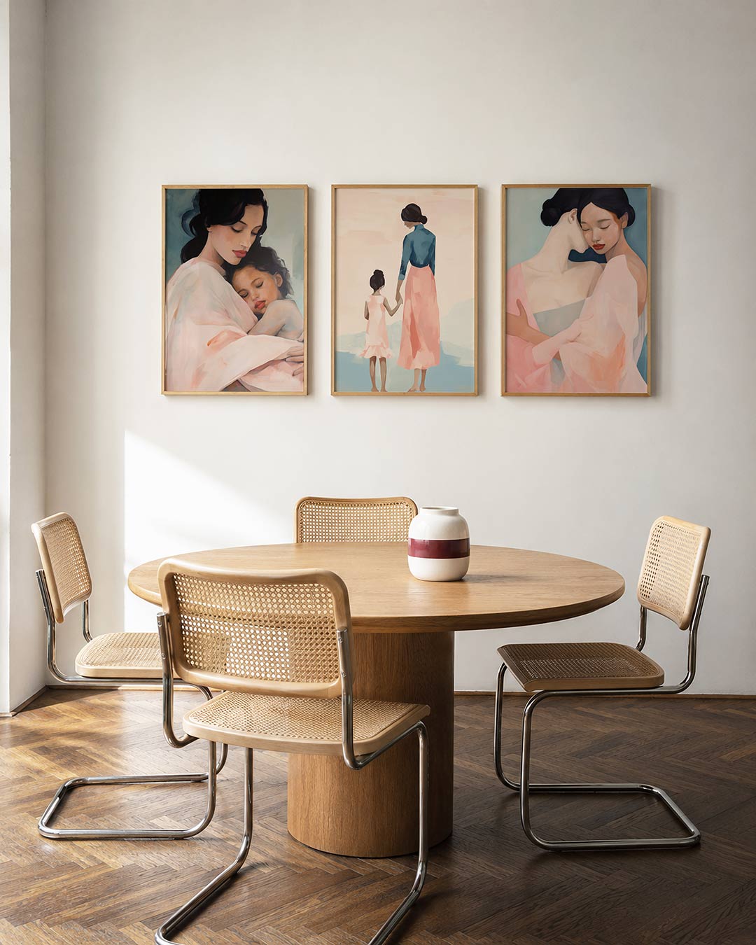 Abstract driedelige posterset in interieur
