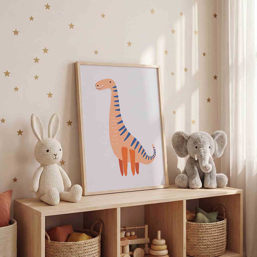 Dinosaurus met strepen – staande kinderkamer wanddecoratie van WallArtistic