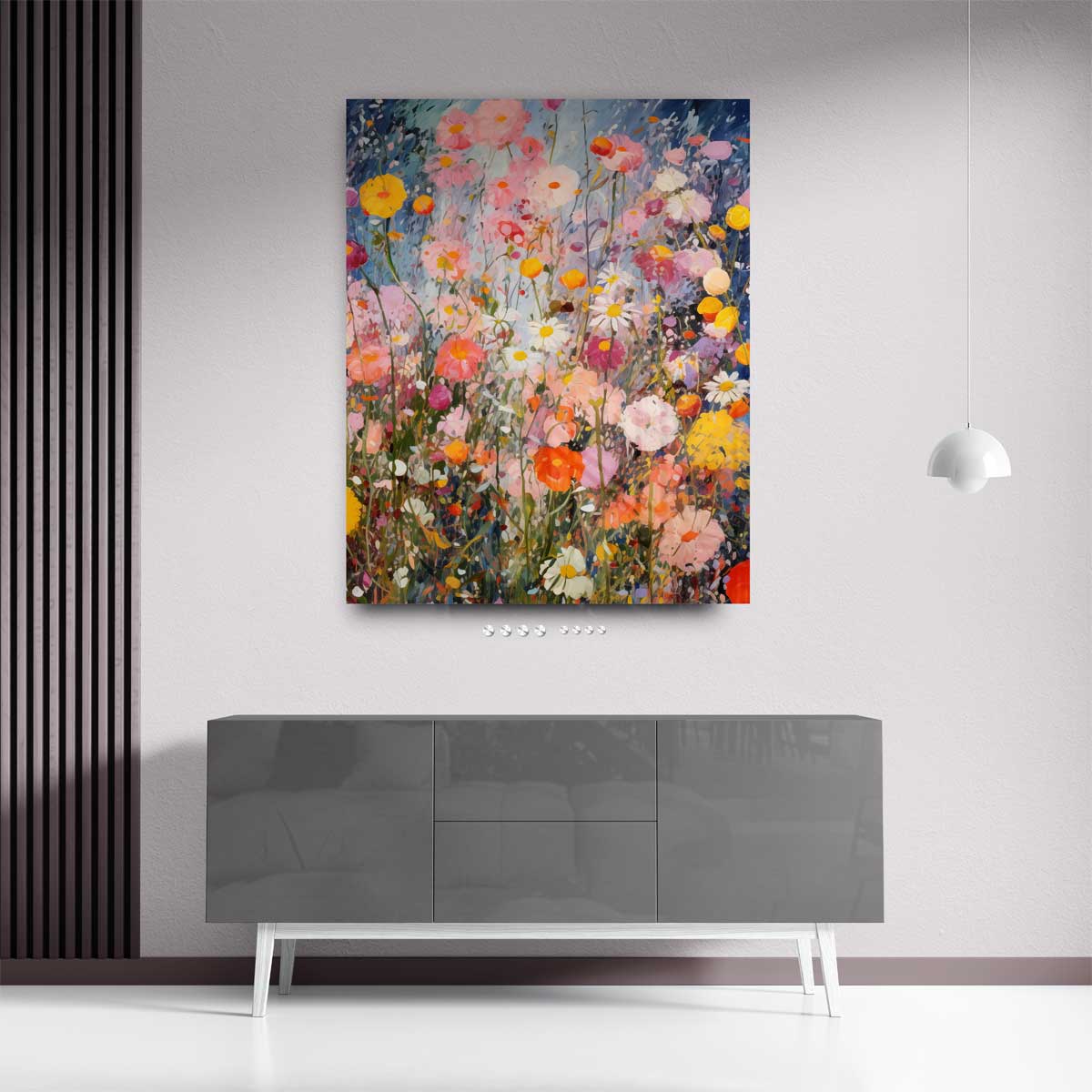 Kleurrijke Bloementuin Schilderij – plexiglas kunstwerk als wanddecoratie