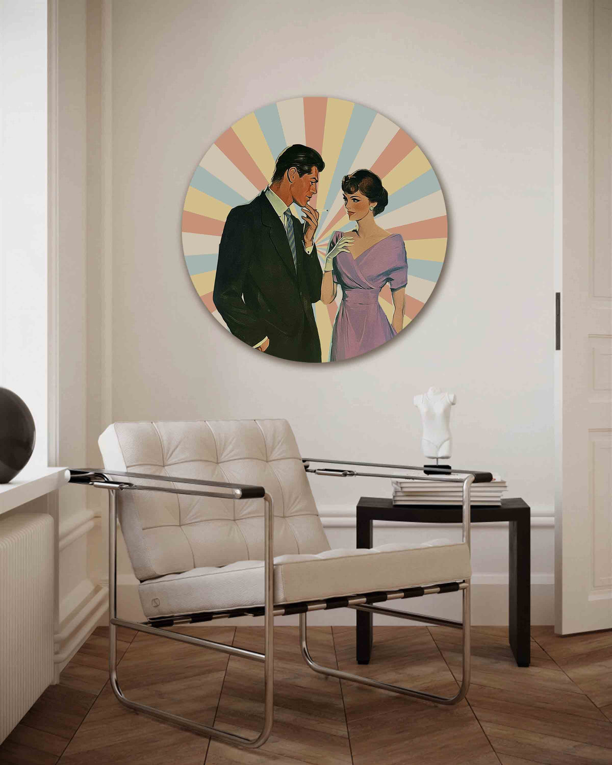 Stijlvol paar – Pop Art muurcirkel als ronde wanddecoratie