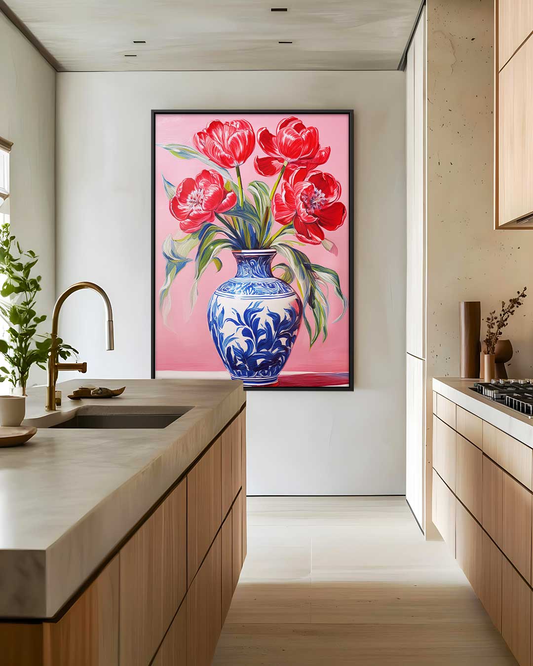 Levende Tulpen in Vaas – plexiglas wanddecoratie in portret formaat
