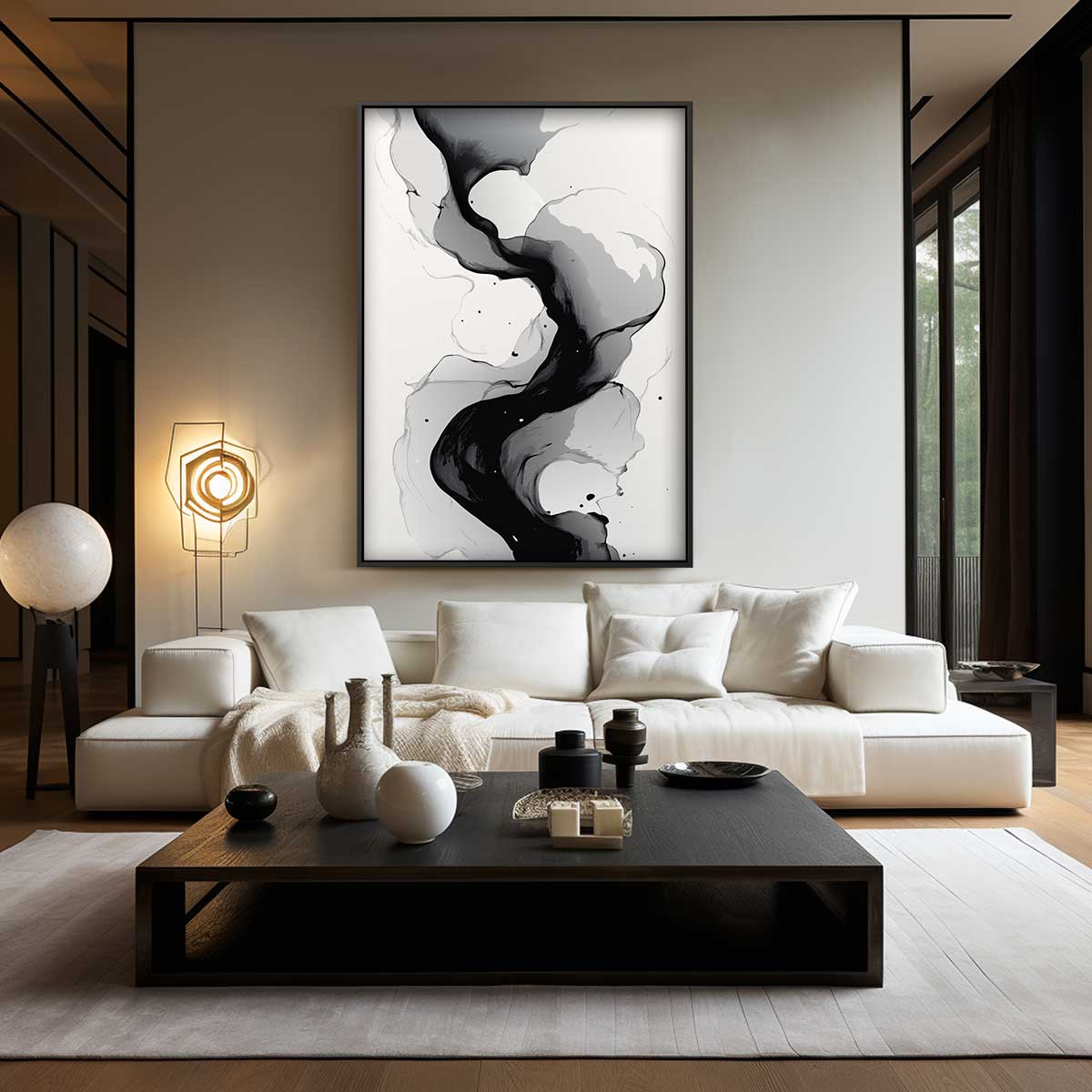 Stromende Zwart-Wit Golf – modern portret kunstwerk van WallArtistic