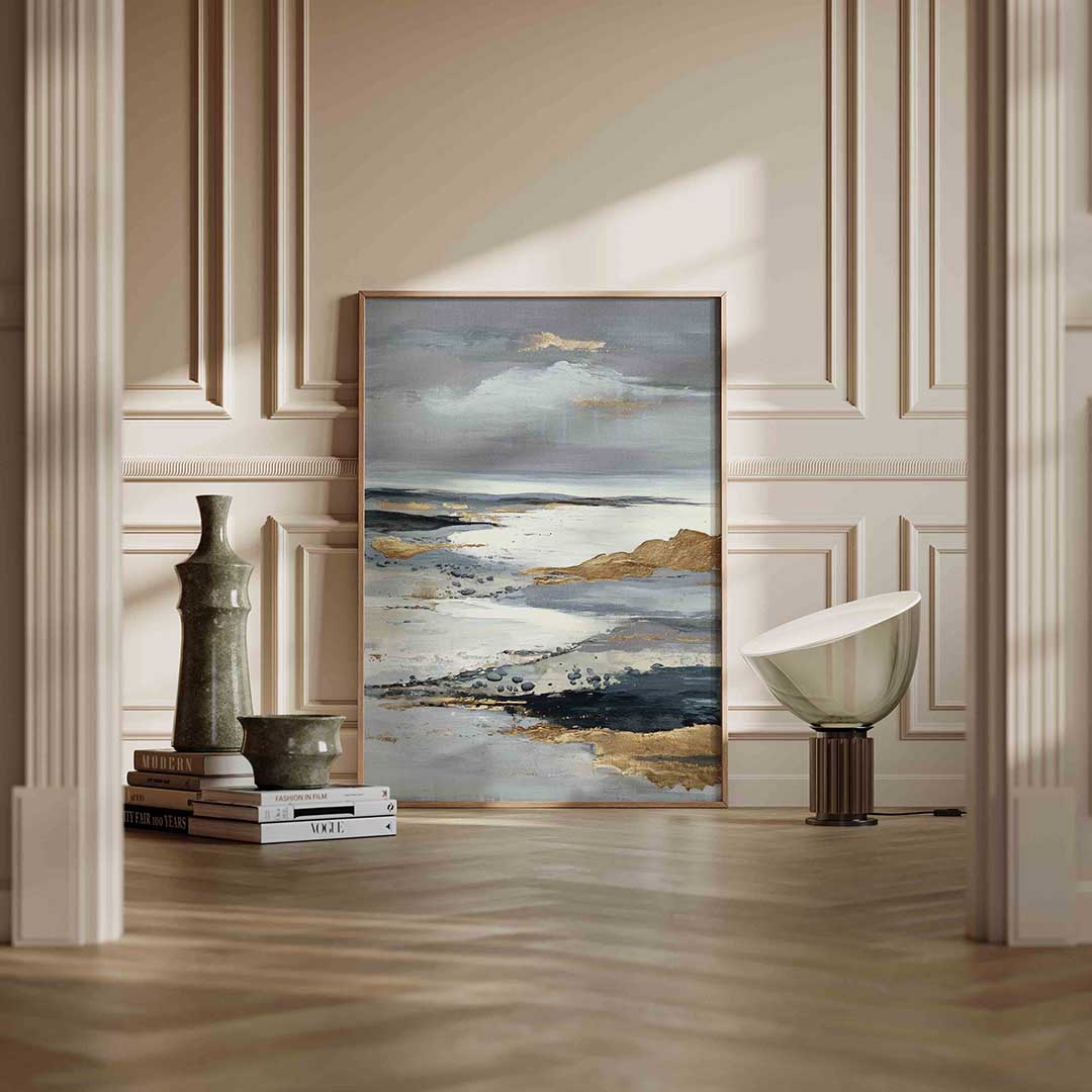 Landschap met gouden accenten – staande abstracte wanddecoratie van WallArtistic