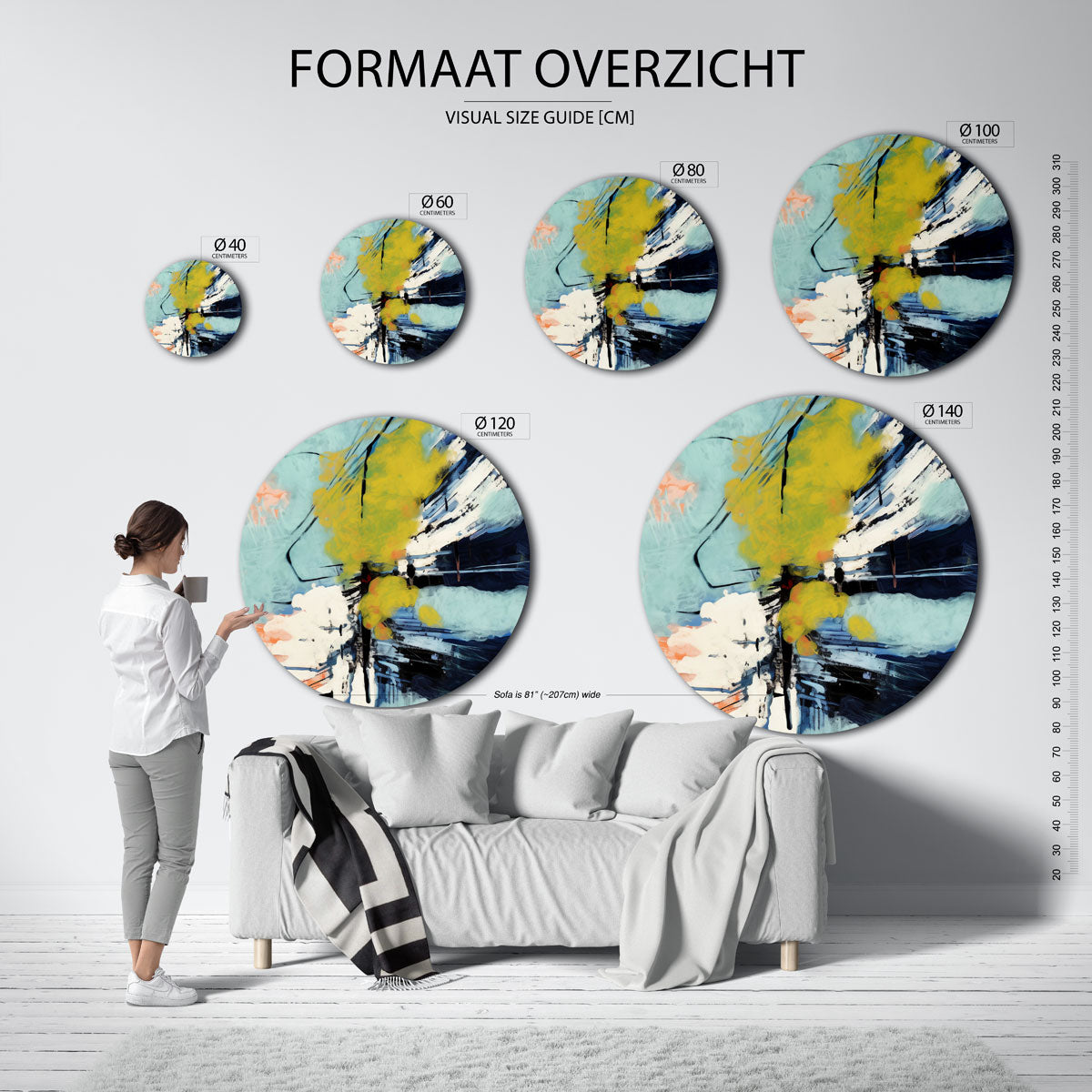 Abstracte vormen – kleurrijke wandkunst als muurcirkel