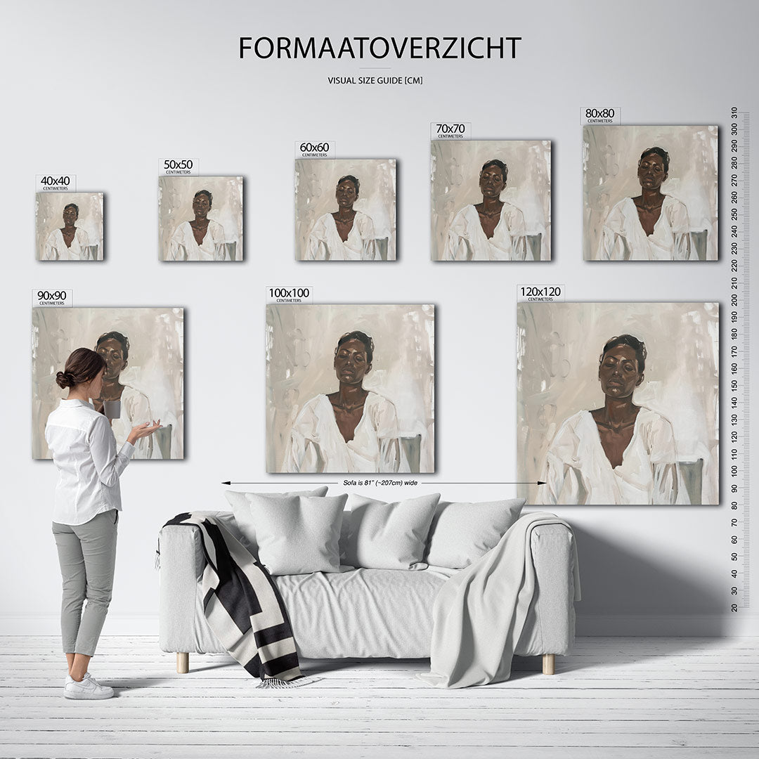 Rustige portretstudie kunstwerk – materiaalweergave – dit werk toont een serene figuur met gesloten ogen, omgeven door zachte