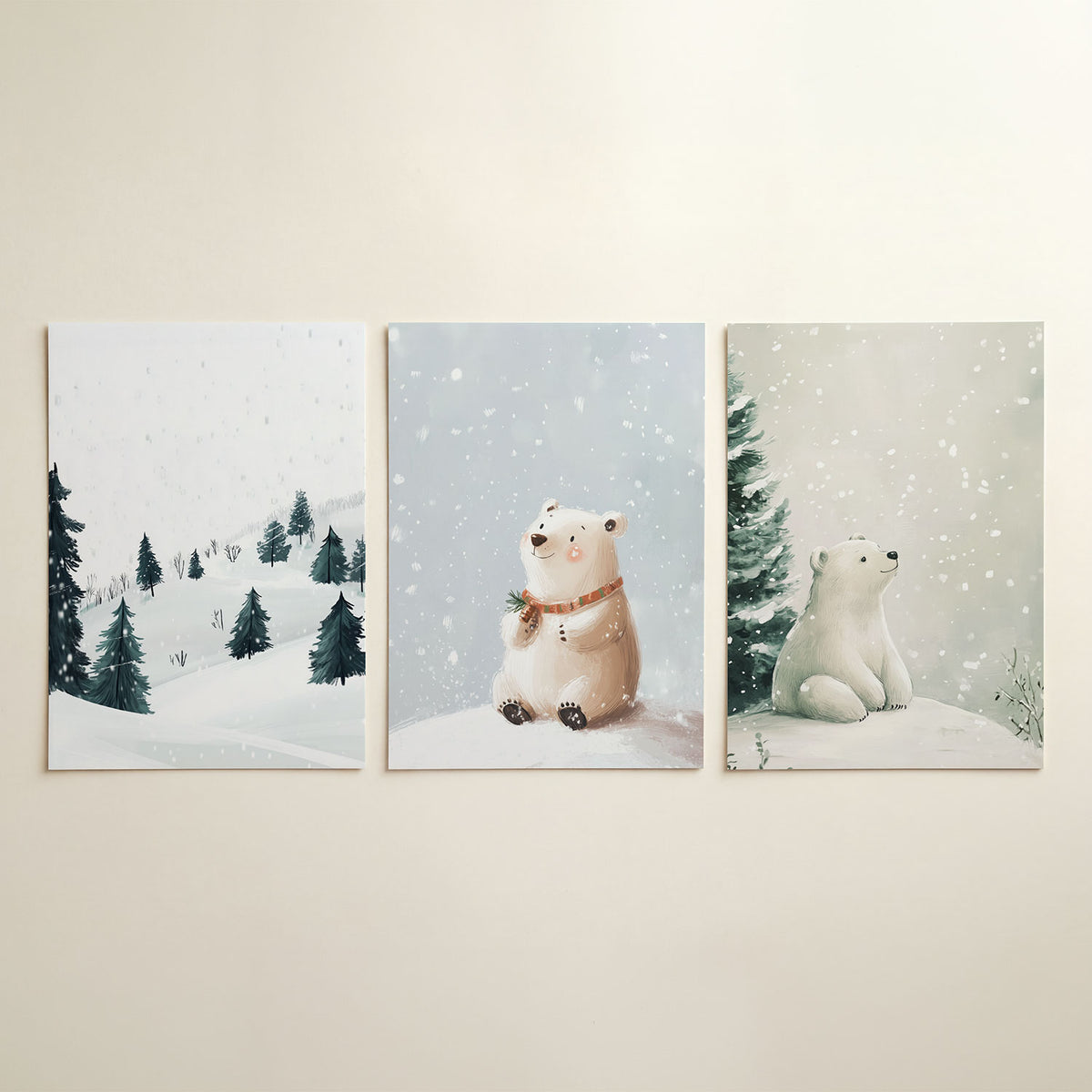 Winterse sereniteit driedelige posterset in interieur