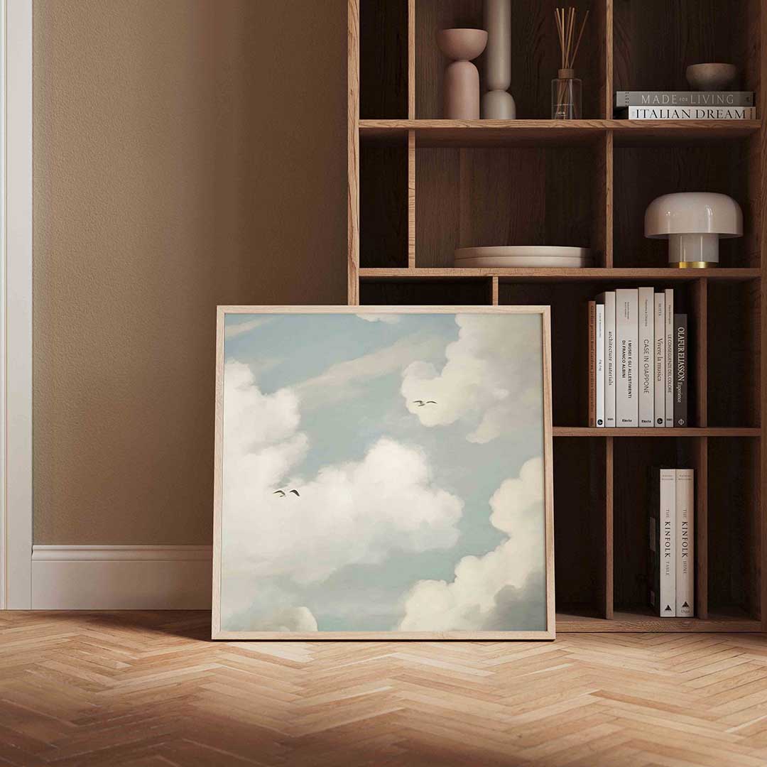 Wolken en vogels – vierkante vintage wanddecoratie van WallArtistic