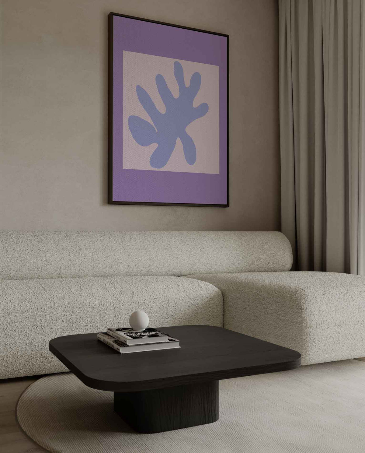 Abstracte Bladvorm in Paarstinten – dibond kunstwerk als wanddecoratie
