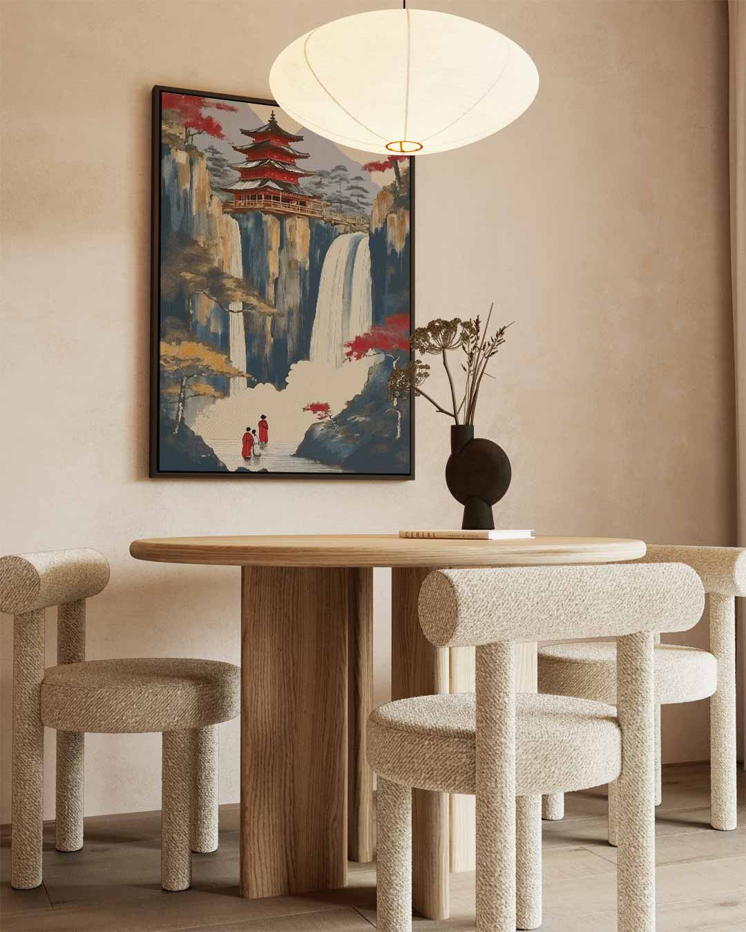 Mystieke Watervallen en Tempel – staand kunstwerk voor modern interieur