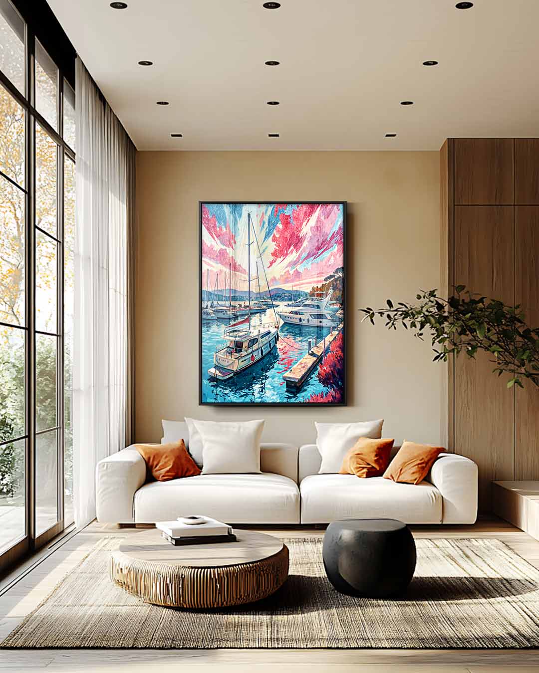 Magische Havenscène bij Zonsondergang – plexiglas wanddecoratie in portret formaat