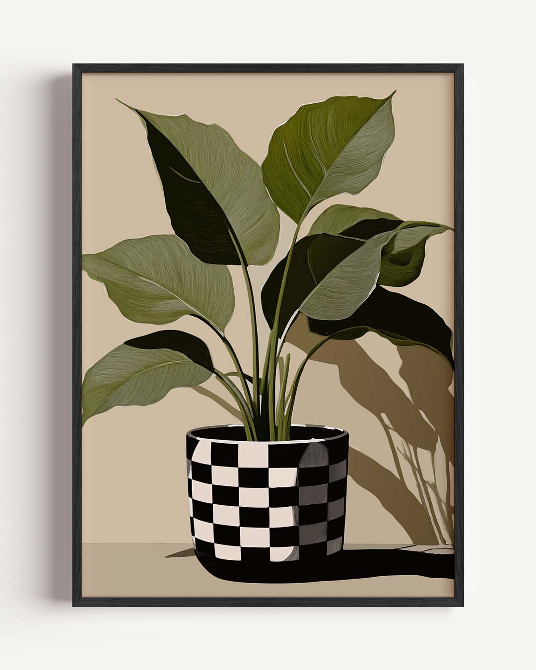 Stijlvolle Plant in Schakenpot – bloemen portret poster als wanddecoratie