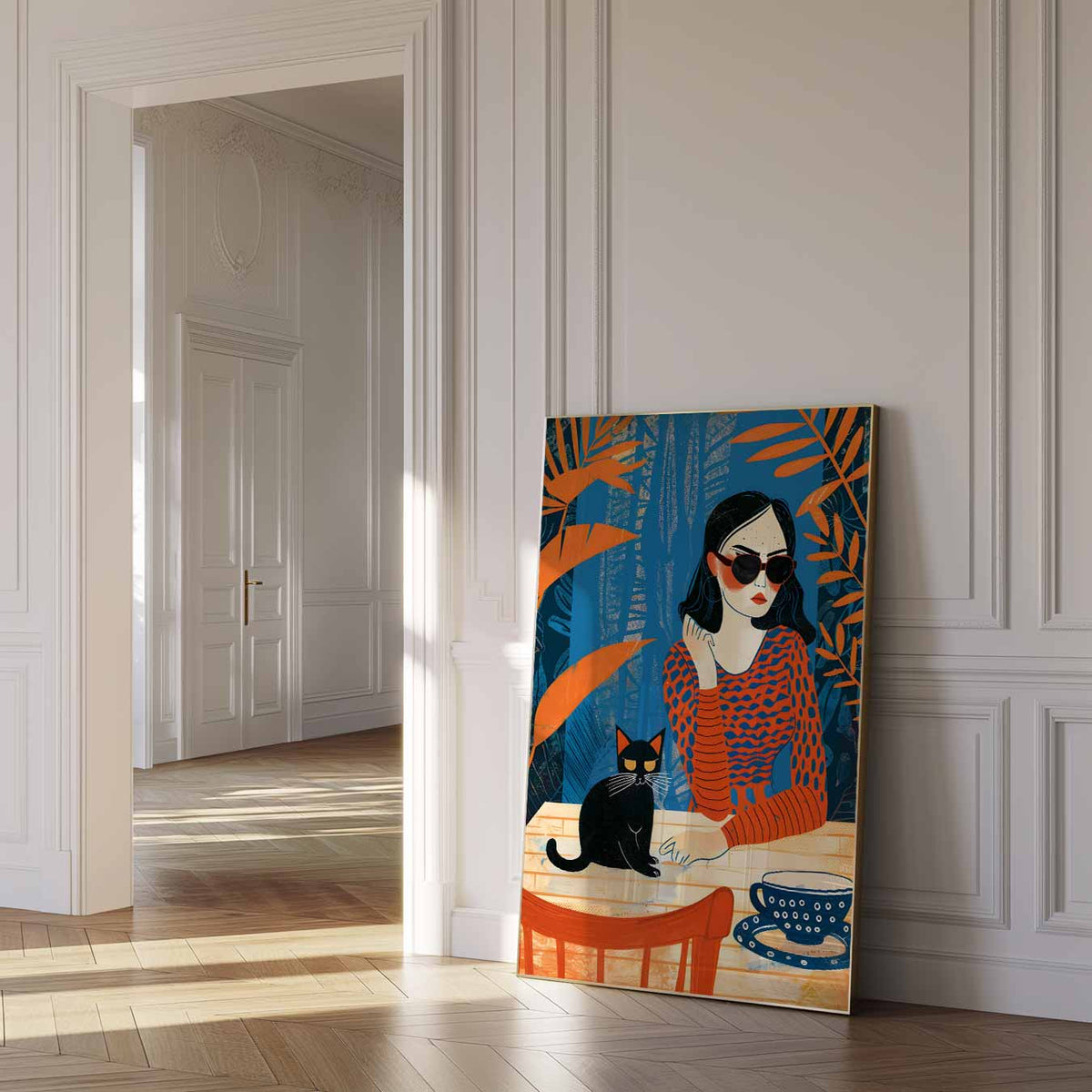 Stijlvolle Kat en Vrouw – urban poster in staand formaat