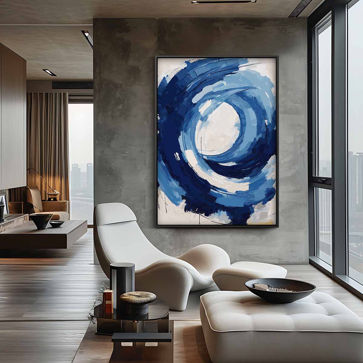 Blauwe Stroom – kunstwerk met zwarte baklijst