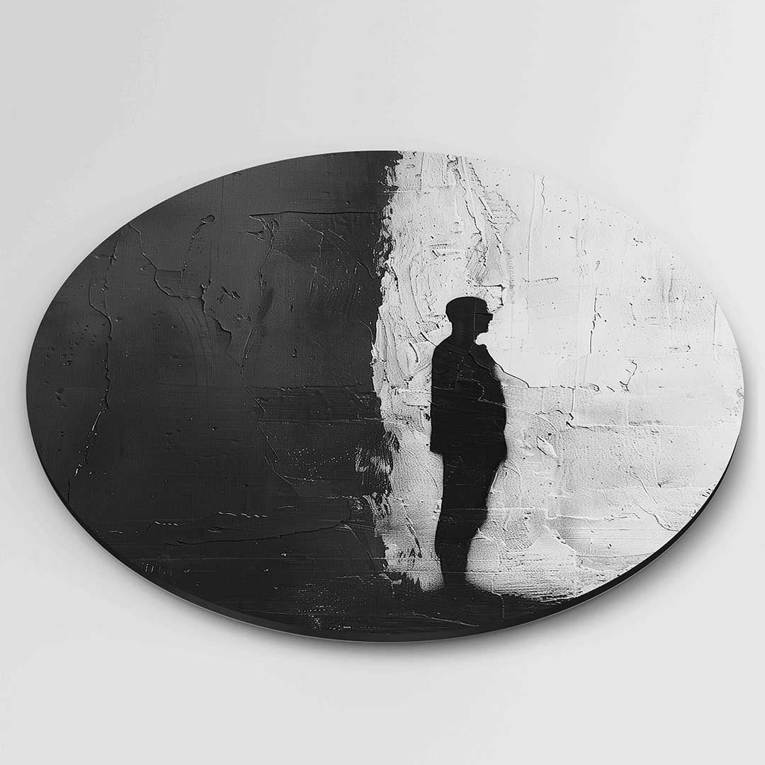 Silhouet in zwart en wit – portret wandkunst als muurcirkel van WallArtistic