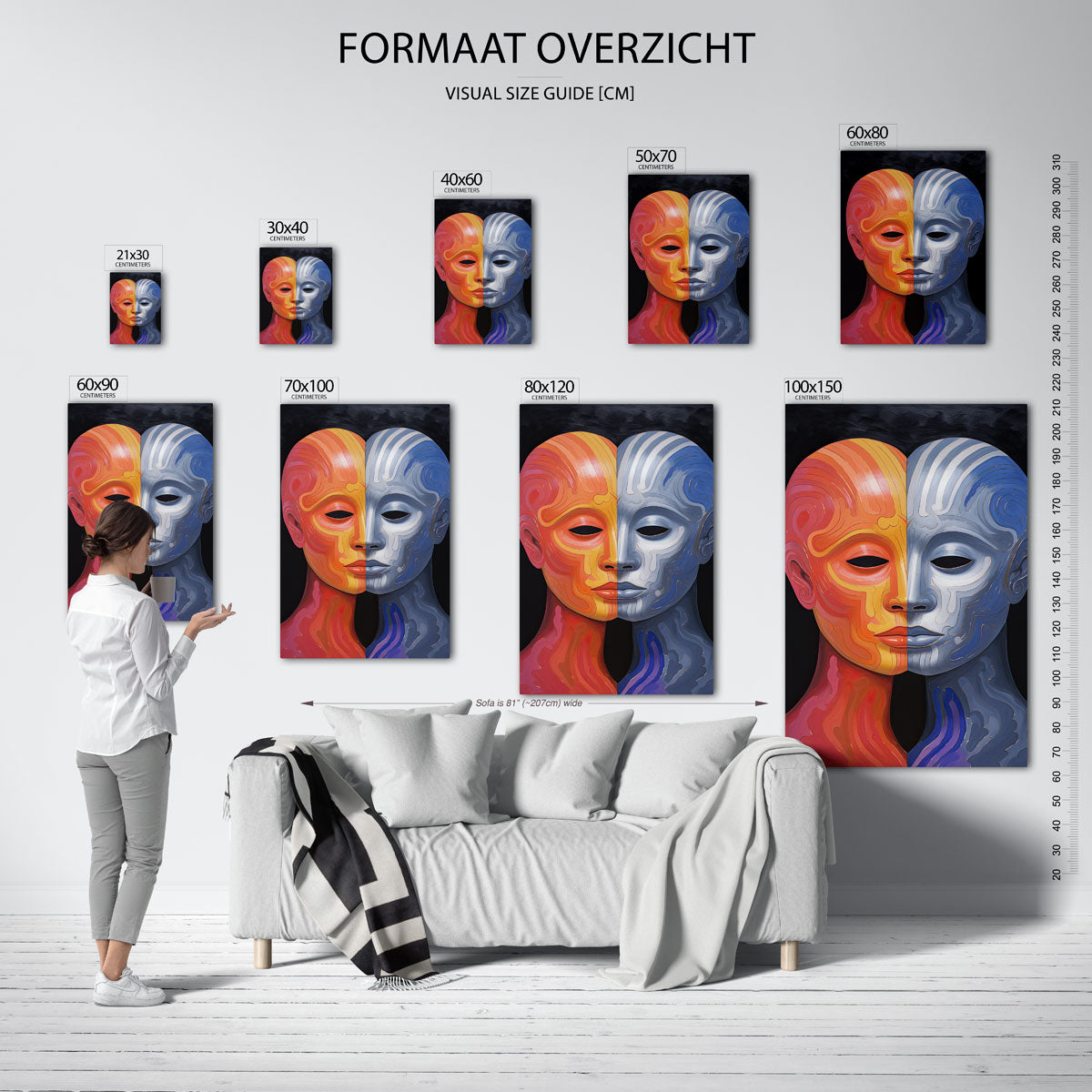 Tweekleurig gezicht – staande muurposter met surrealistische uitstraling
