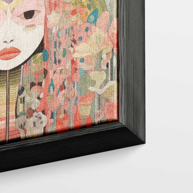 Vrolijke Fantasiegezichten – kunstwerk met zwarte baklijst