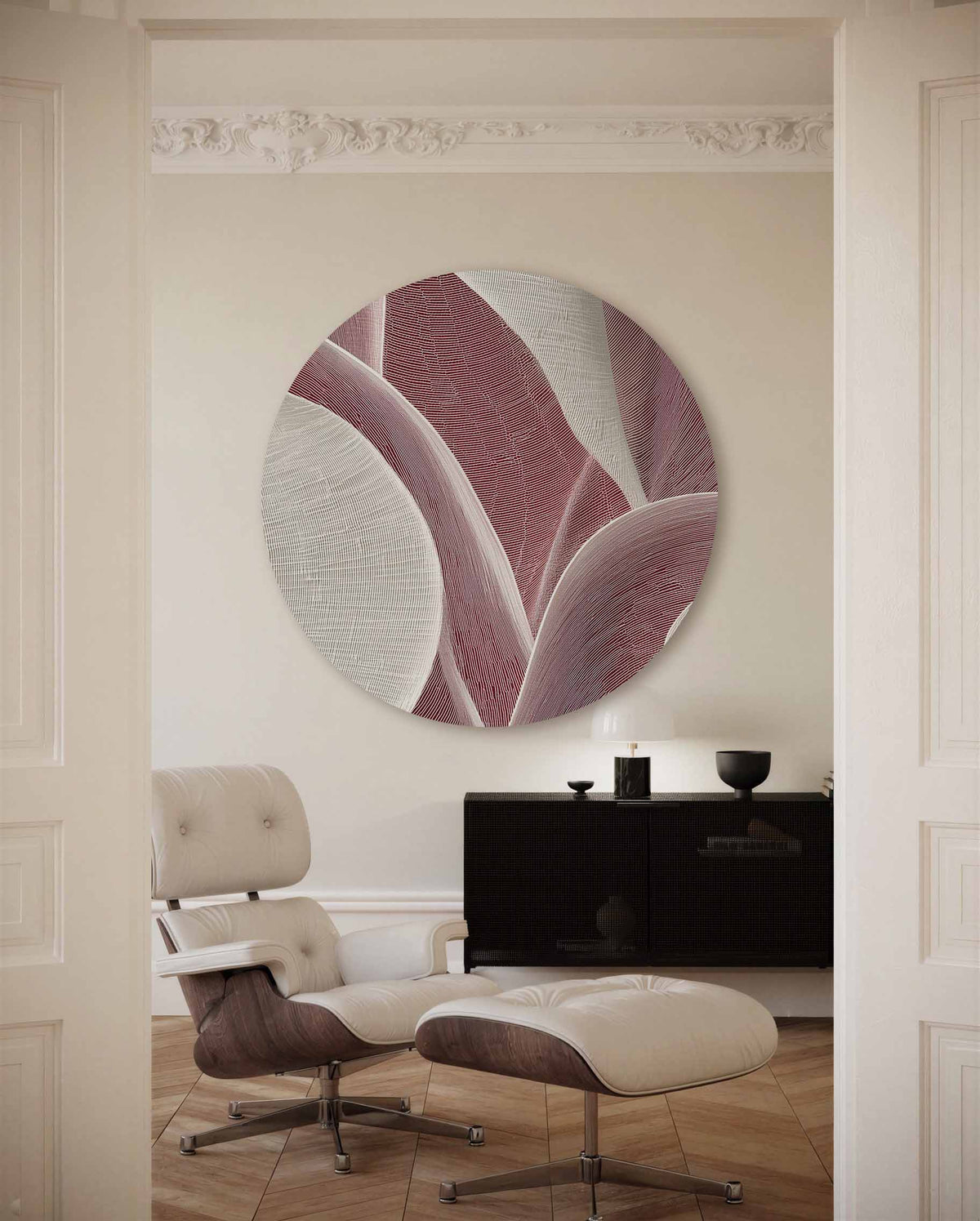 Golvende lijnen – moderne abstracte muurcirkel voor aan de muur