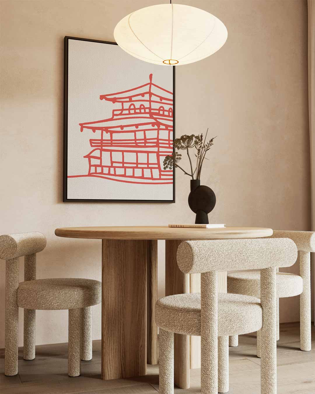 Rode Tempel Schets – staand kunstwerk voor modern interieur