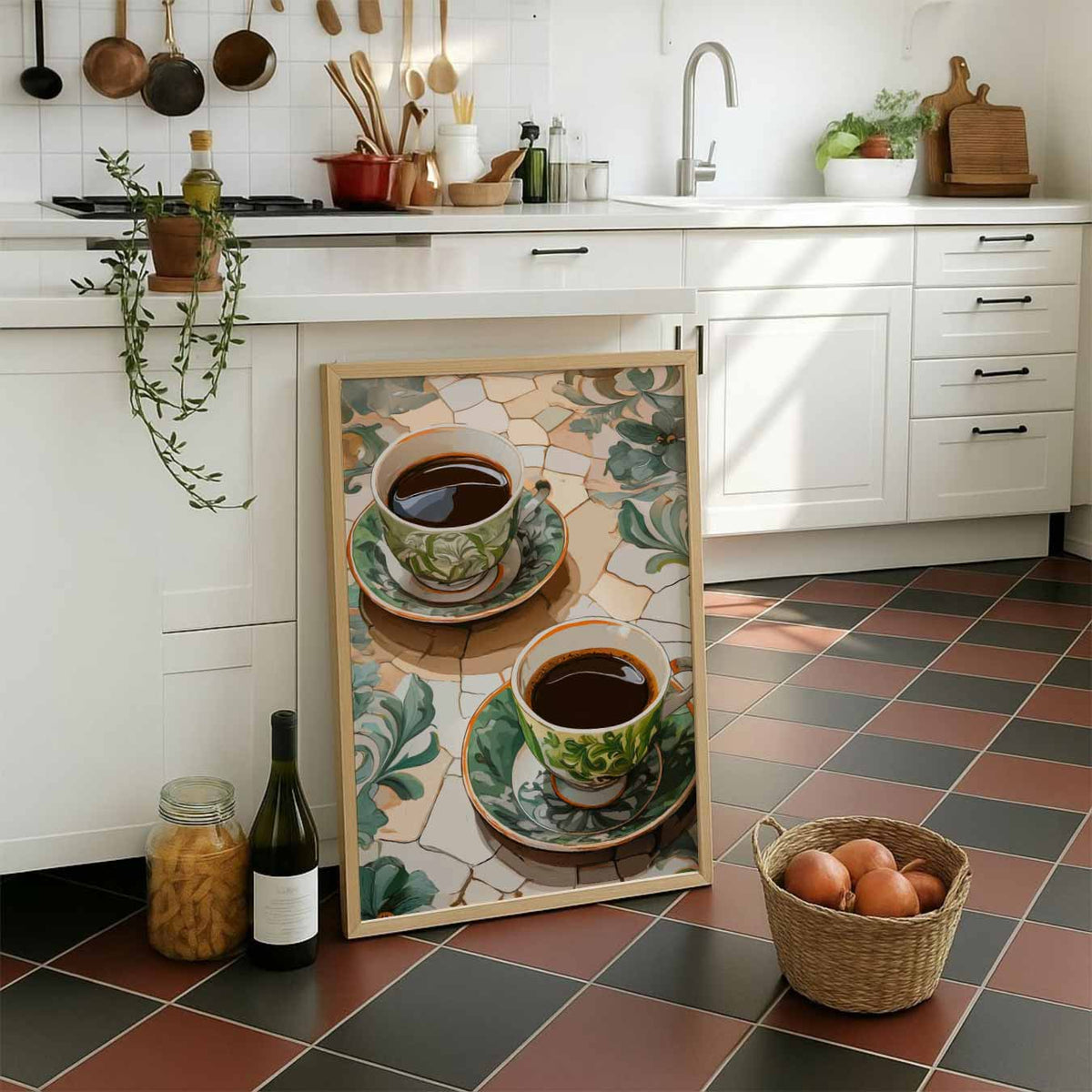Sfeervolle Koffie Mozaïek – staande muurposter voor keuken of eethoek