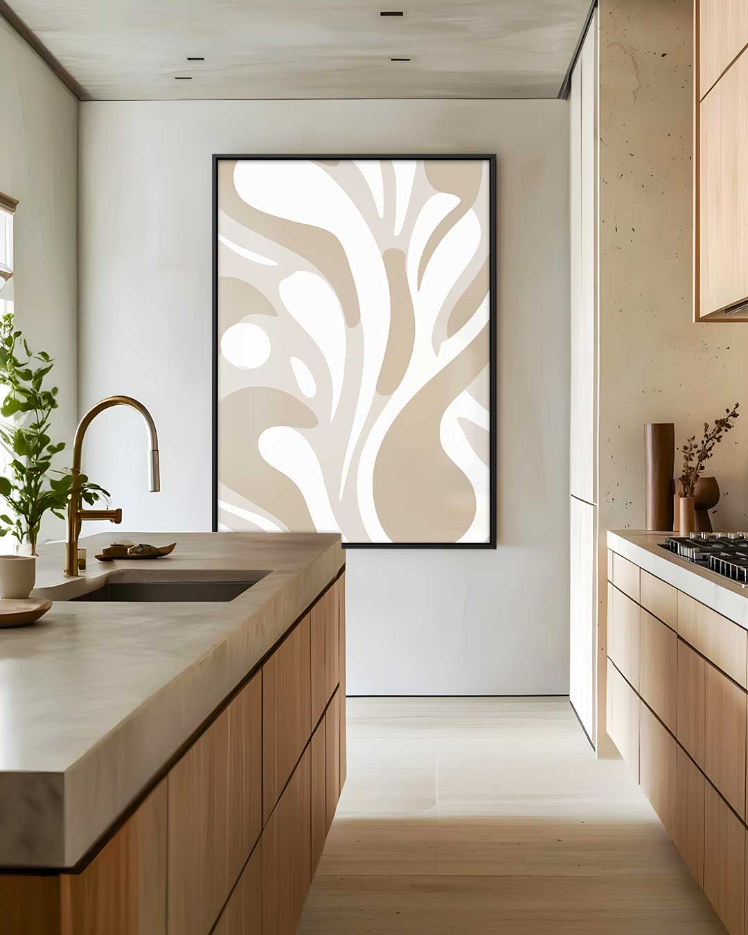 Natuurvloed in Beige – dibond wanddecoratie in staand formaat