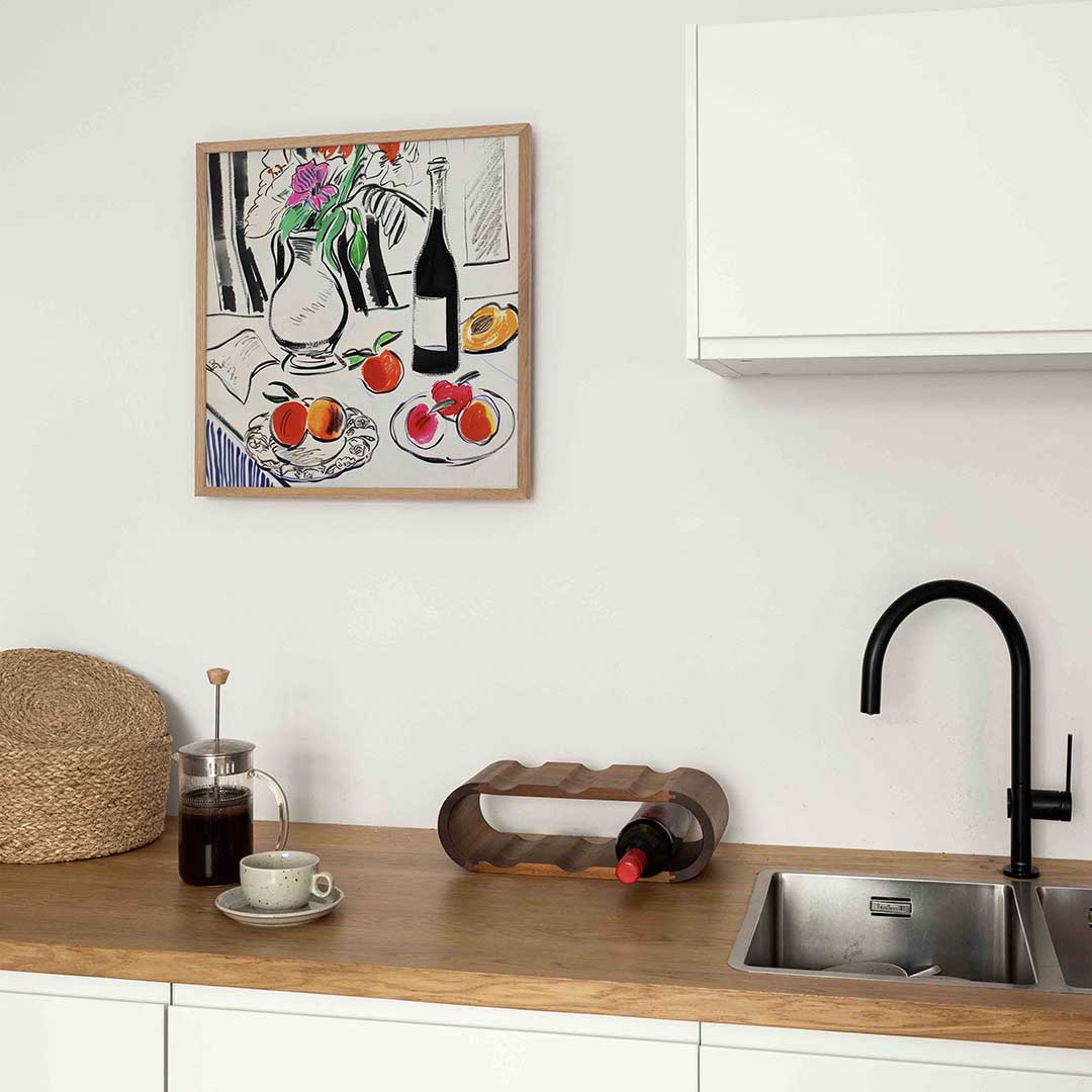Stilleven met fruit en bloemen – keukenposter in vierkant formaat