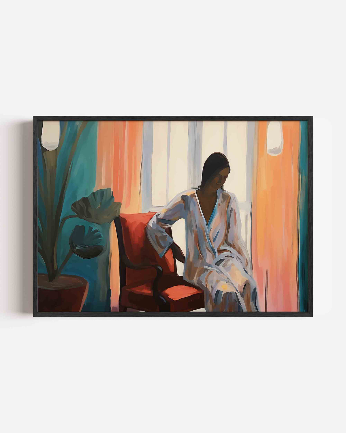 Vrouw in stoel – vrouwelijk portret als landscape poster