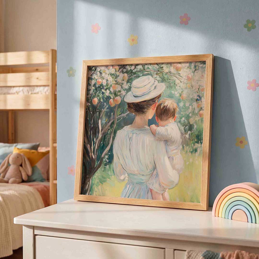 Moeder en kind – speelse wandkunst als vierkante kinderposter