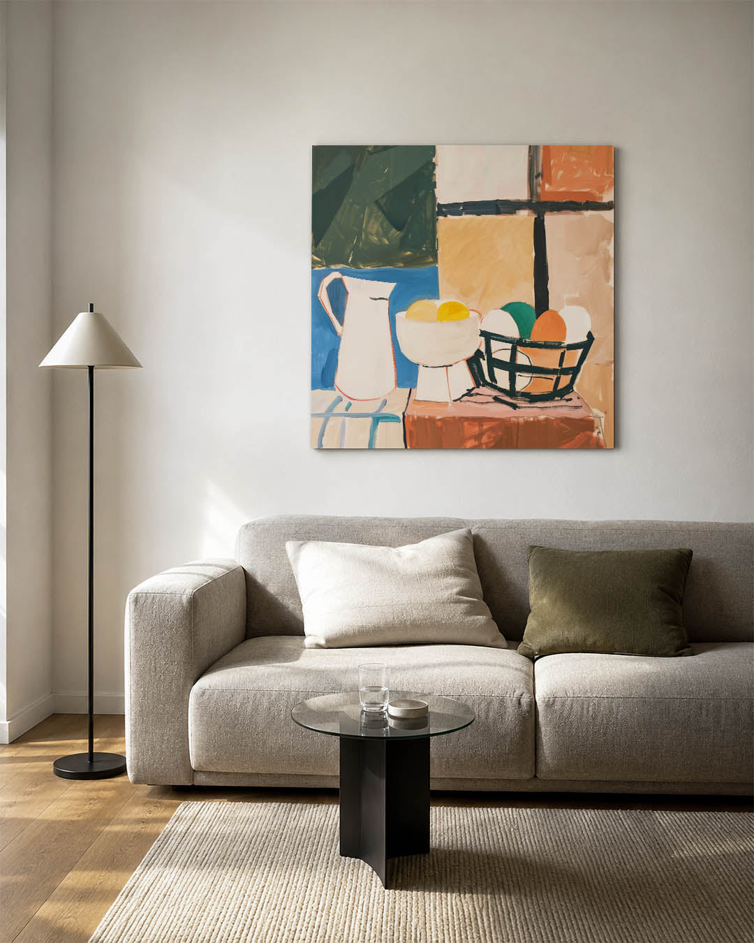 Geometrische stilleven kunstwerk – vierkante wanddecoratie – dit werk toont een verzameling van geometrische vormen en