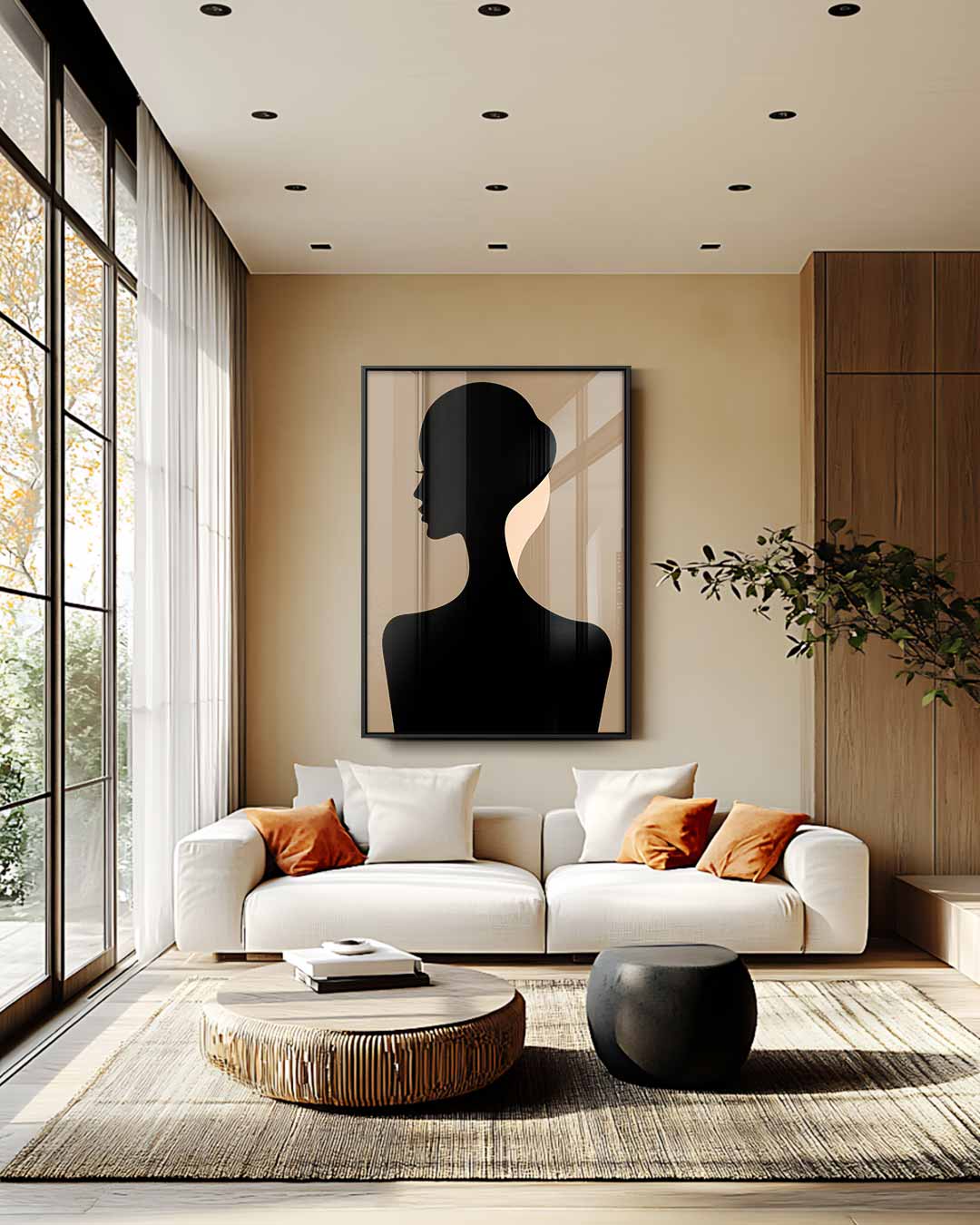 Elegante Silhouet in Profiel – staande wandkunst voor woonkamer of interieur