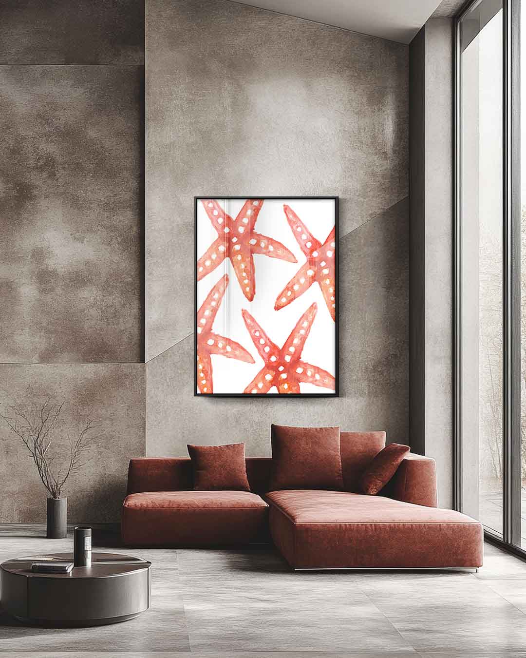 Rode zeesterren patroon – staande wandkunst voor woonkamer of interieur