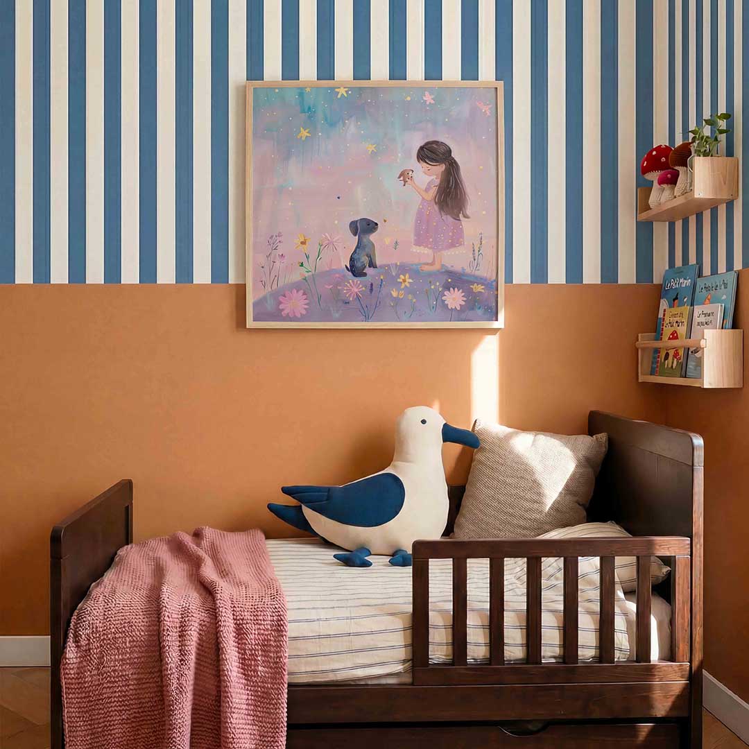Meisje met hondjes – kids poster in vierkant formaat