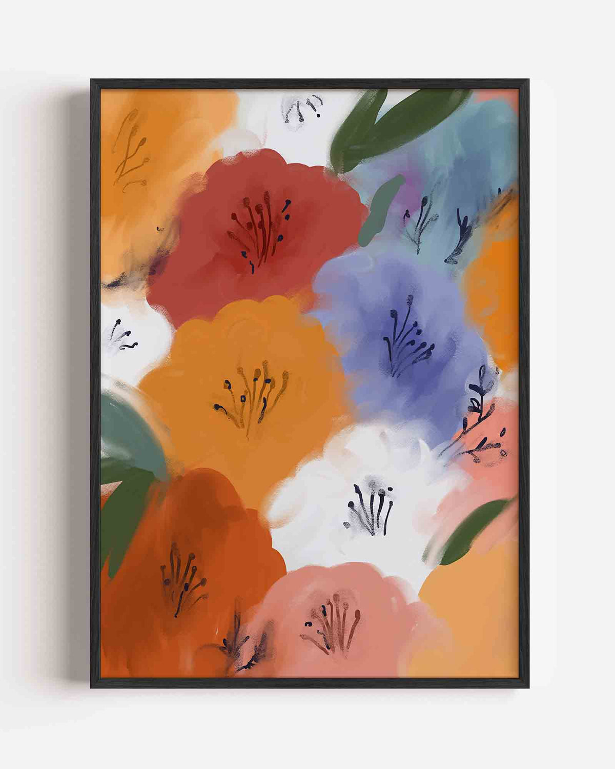 Bloemen in levendige kleuren – hedendaagse illustratie portret poster als wanddecoratie