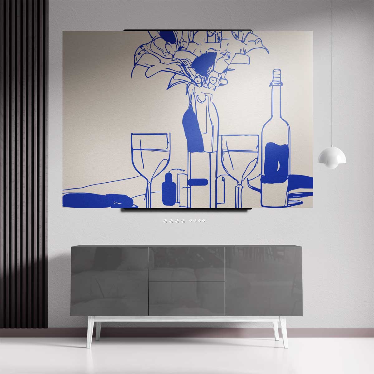 Moderne Blauwe Stilleven – staande wandkunst voor woonkamer of interieur