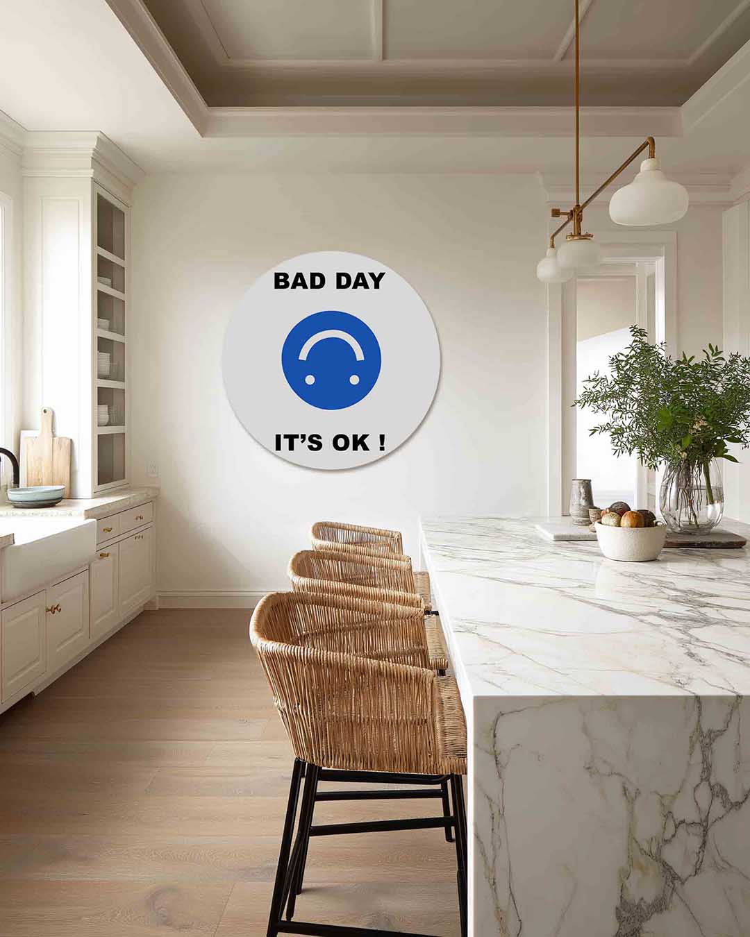 Blauwe smiley – Pop Art muurcirkel als ronde wanddecoratie