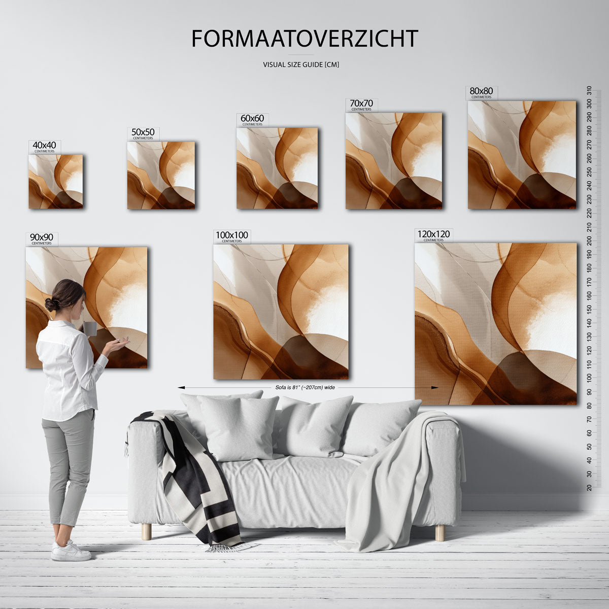 Abstracte bruine vormen – vierkante muurposter met abstracte vormen