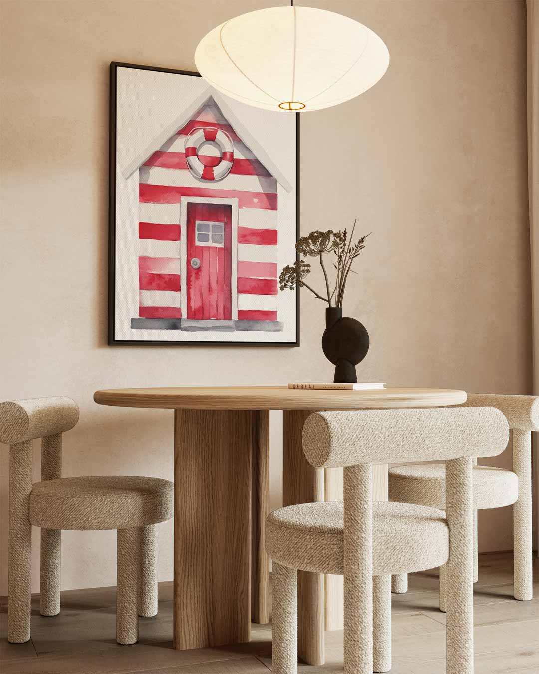 Strandhut Waterverf Print – staand kunstwerk voor modern interieur