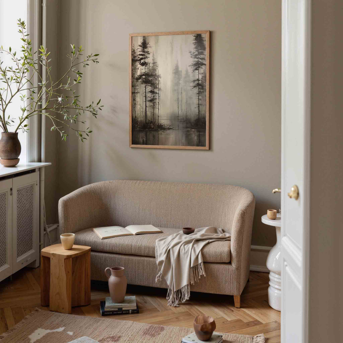 Mistige bomen – botanische poster in staand formaat
