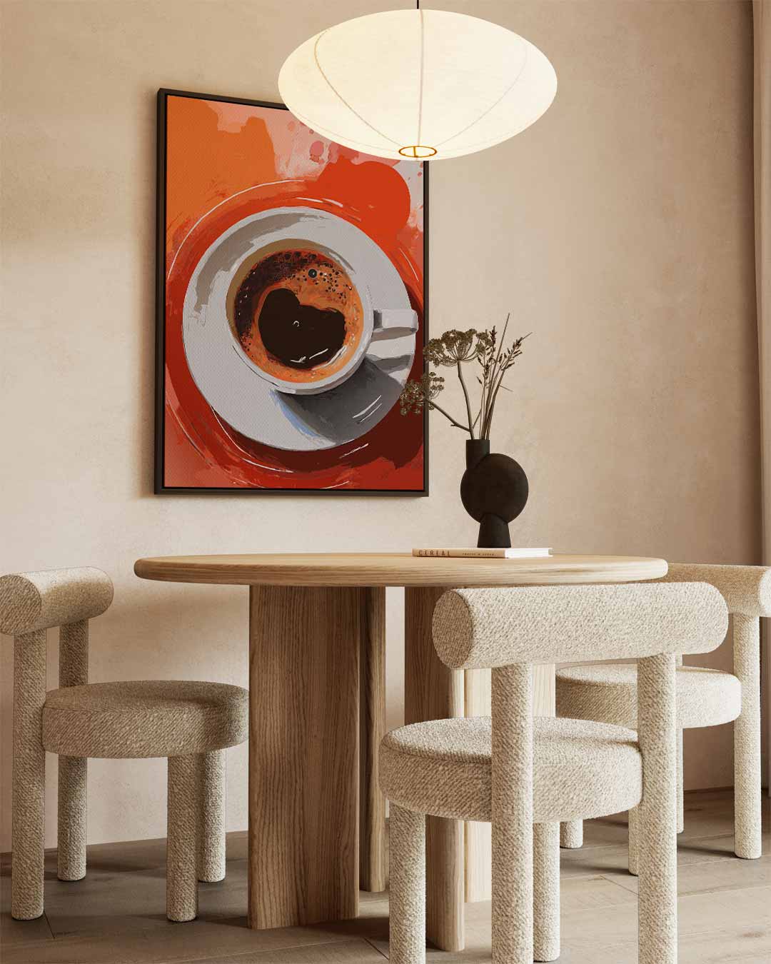 Koffiemoment in Abstracte Stijl – canvas wanddecoratie in portret formaat