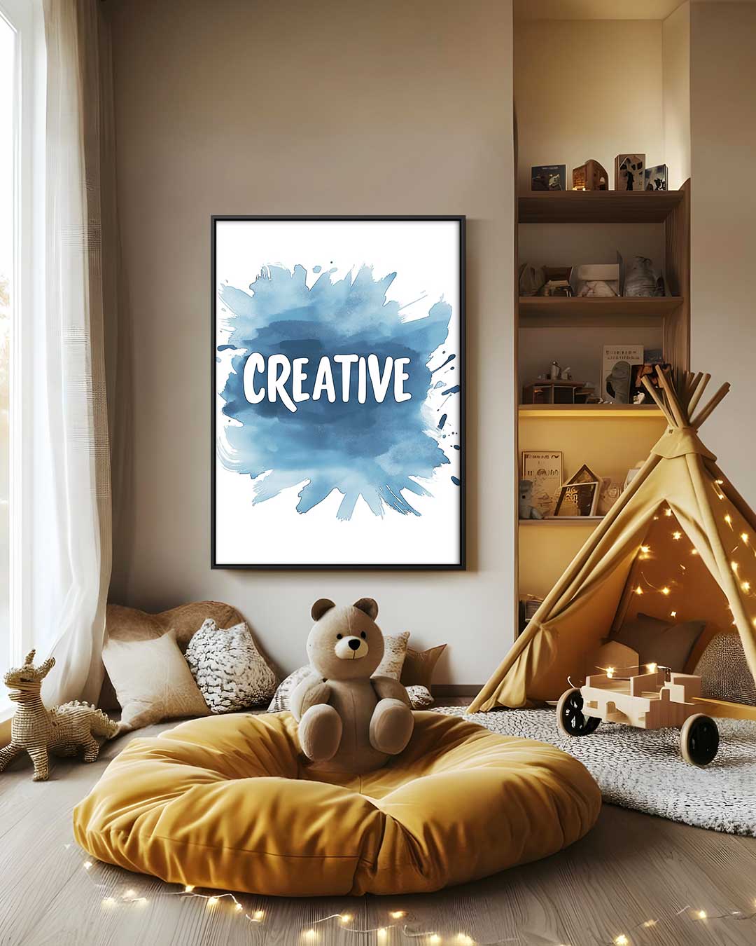 Creatieve Blauwe Verfspetters – staand kunstwerk voor modern interieur