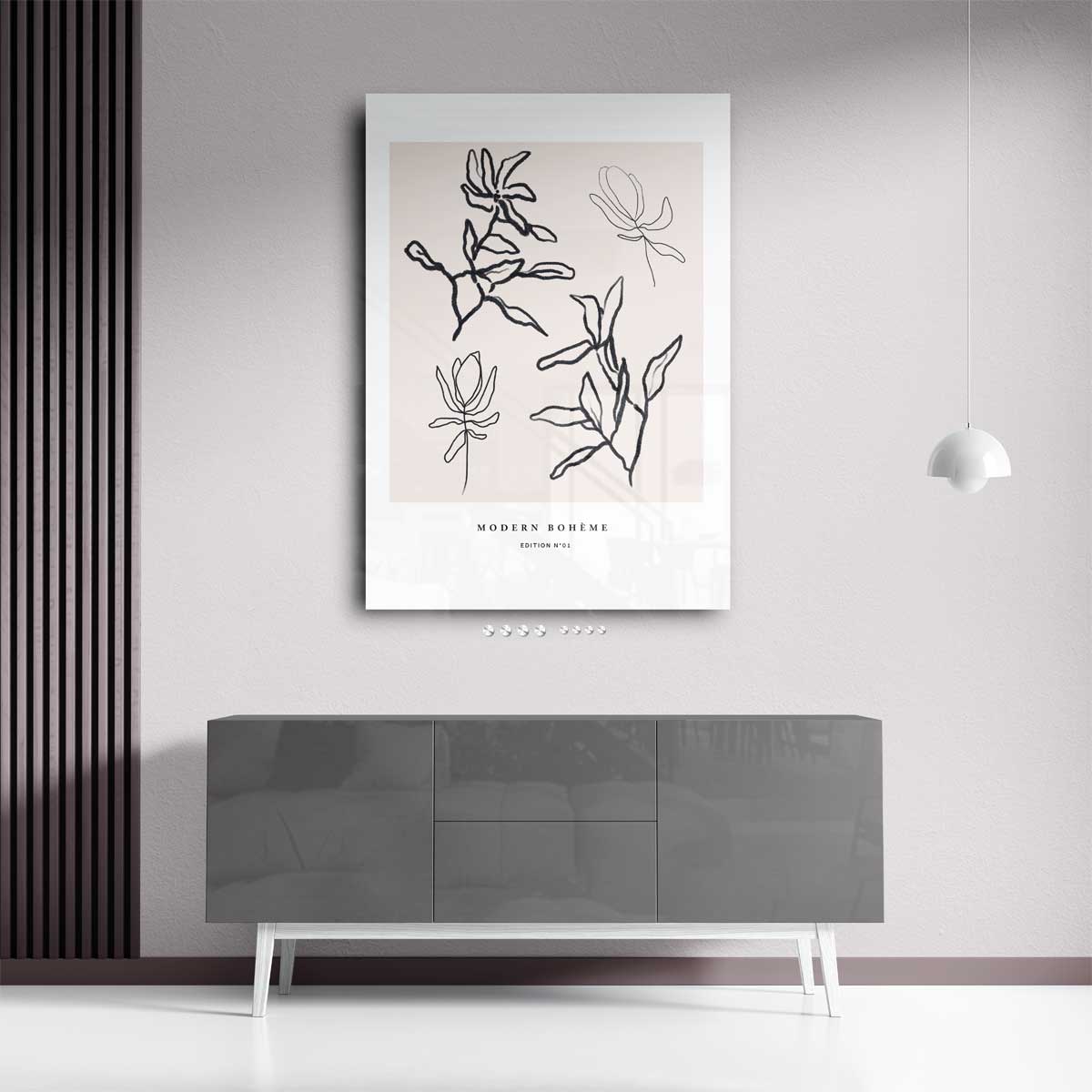 Moderne Boho Lijntekening Bloemen – staand kunstwerk voor modern interieur
