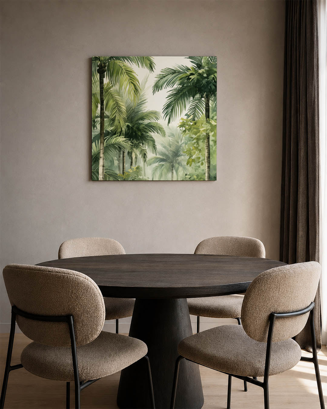 Tropische palmbladeren kunstwerk – derde productweergave – dit werk toont weelderige palmbladeren in verschillende tinten