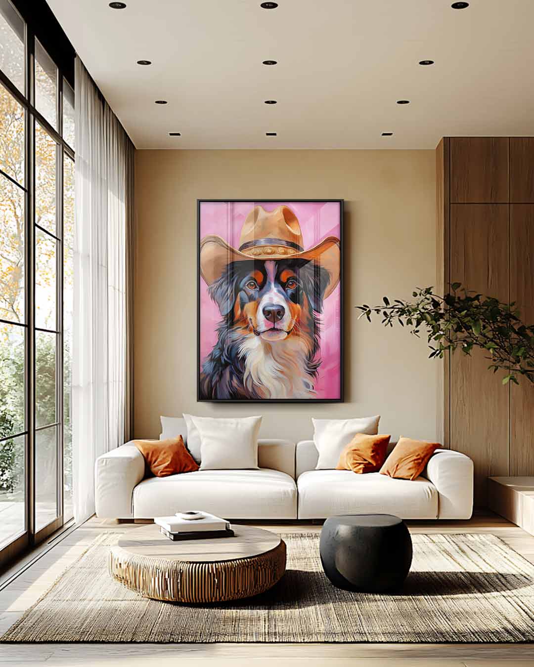 Stoere Hond met Cowboyhoed – modern portret kunstwerk van WallArtistic