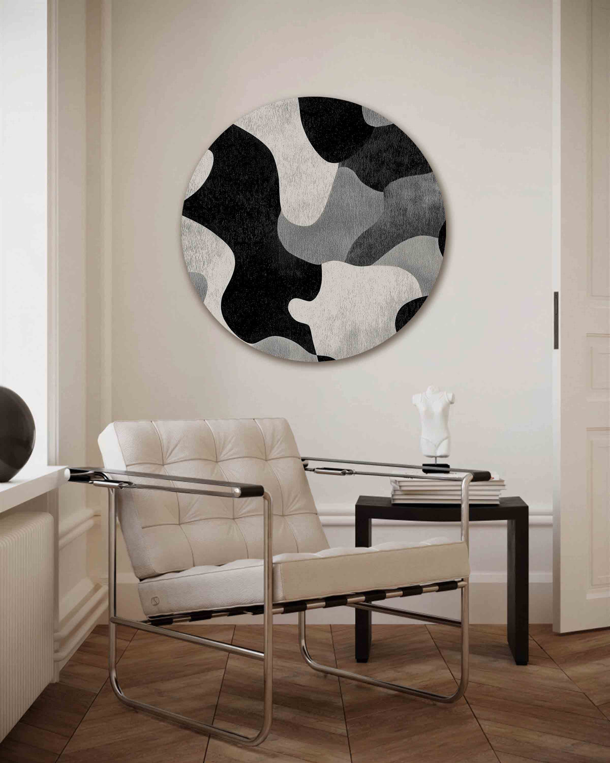 Abstracte vormen – vrouwelijk portret muurcirkel als wanddecoratie