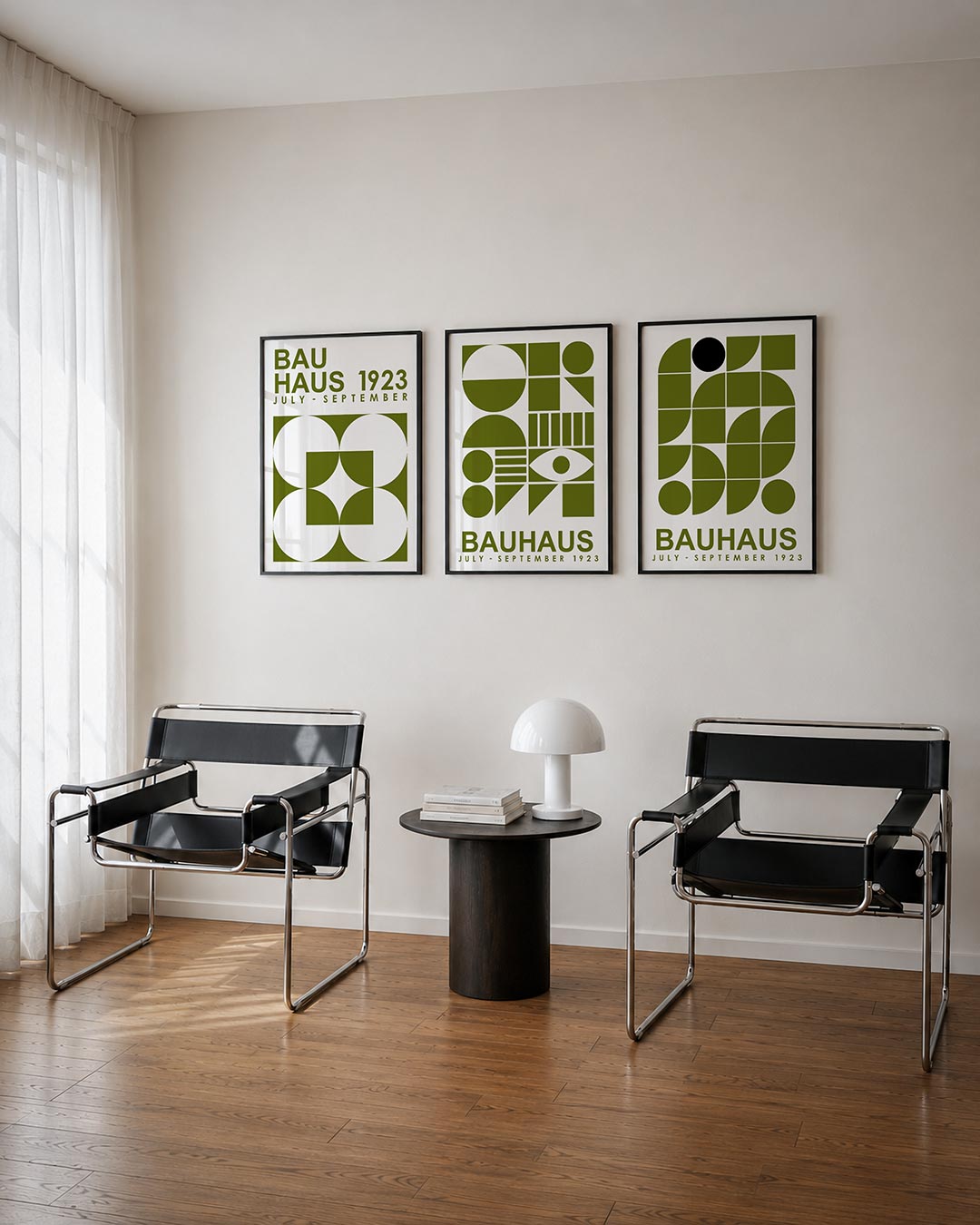 Vormen en vlakken driedelige posterset – deze posterset in drie delen toont een speelse wisselwerking van cirkels en