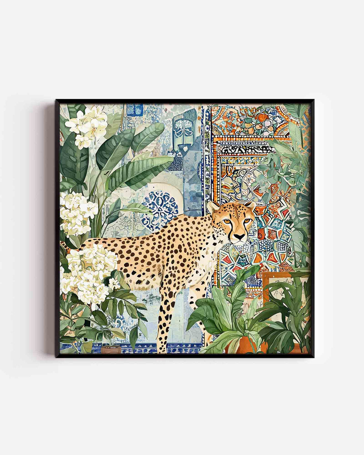 Luipaard en planten – vierkante dierenposter als wanddecoratie