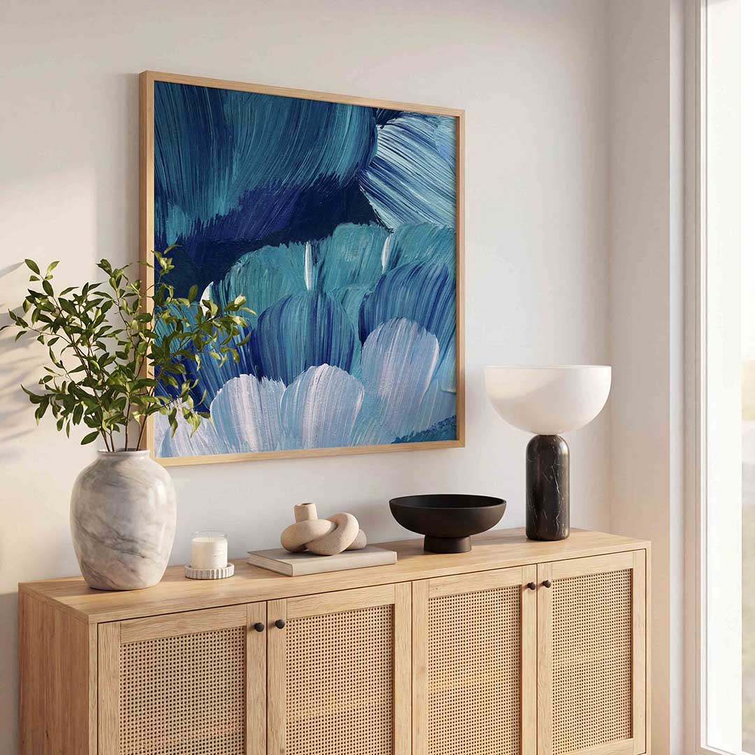 Blauwe penseelstreken – schilderkunst als moderne vierkante poster
